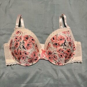 Black Fuchsia Plus Size Bra by Secret Lace LLC 42D Cream/Peach Poppy Floral Lace